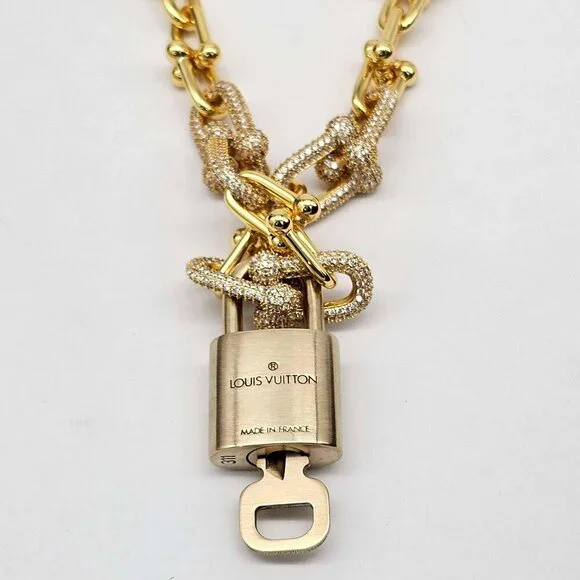Auth Louis Vuitton Lock & Key w/Unbranded 925 Pure Silver Gold Plated Necklace